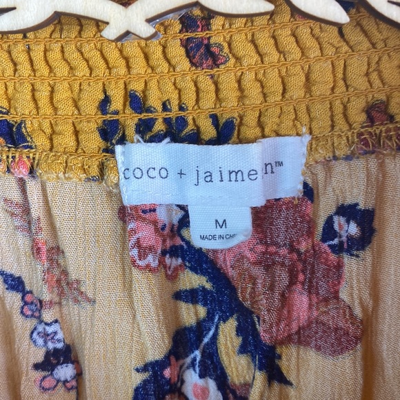 Coco + Jaimeson Boho Chic Off The Shoulder Mustard yellow retro floral Fall M - Picture 14 of 15
